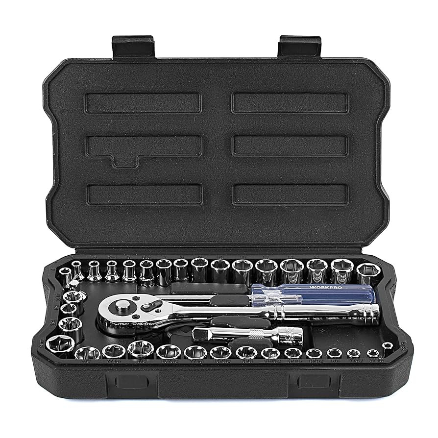 WORKPRO 39-Piece Drive Socket Set 1/4''3/8'', CR-V Metric and Imperial Sockets with Quick-Release... | Amazon (US)