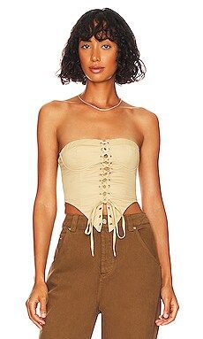 superdown Ashlyn Lace Up Top in Beige from Revolve.com | Revolve Clothing (Global)