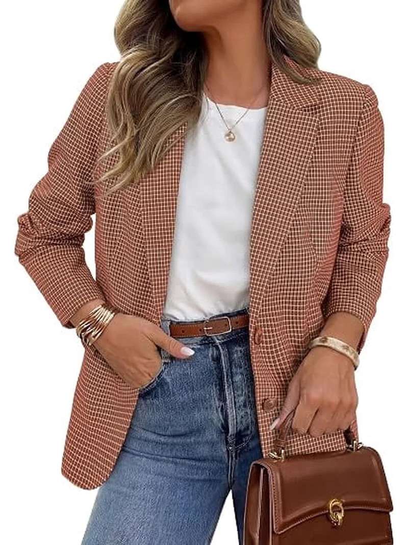 PRETTYGARDEN Fall Blazers for Women Business Casual | Long Sleeve Plaid Houndstooth, Notch Lapel ... | Walmart (US)