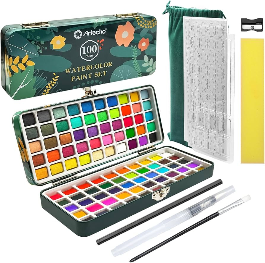 Artecho Watercolor Paint Set 100 Colors in Portable Box, Travel Watercolor Set with Watercolor Pa... | Amazon (US)