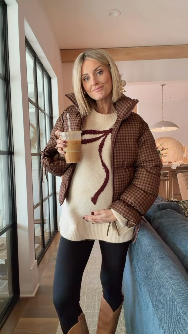 This bow sweater is 60% off, making it under $60! 👏🏼 The cutest holiday sweater! I’m also loving this gingham brown puffer jacket! Wearing M in the sweater!

Loverly Grey, holiday sweater, festive sweater, gingham puffer jacket, brown puffer jacket, J. Crew, sale, leggings and sweater outfit 

#LTKHoliday #LTKSaleAlert