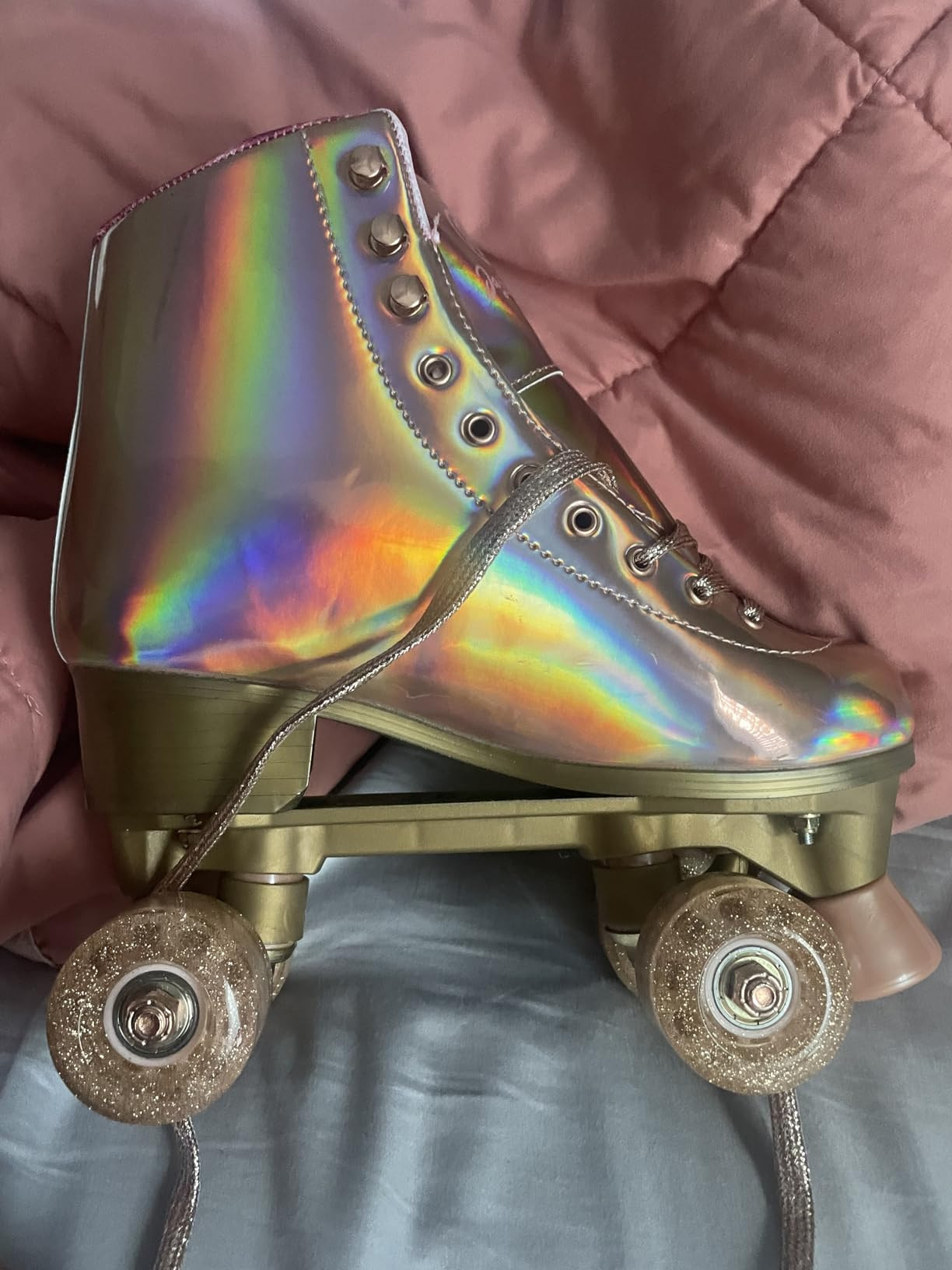 JajaHoho Roller Skates for Women, Holographic High Top PU Leather Rollerskates, Shiny Double-Row ... | Amazon (US)