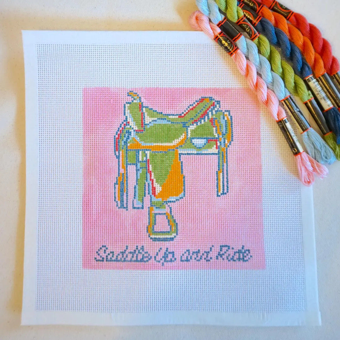 Western Saddle "Saddle Up and Ride" - Hand Painted Needlepoint Canvas | Etsy (US)