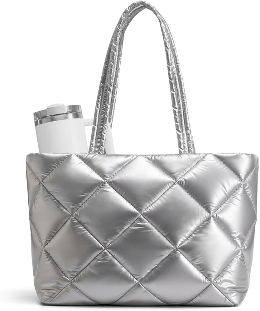 ASL Puffer Tote Bag for Women, Lightweight Quilted Handbags with Zipper Bottle Pockets Compartmen... | Amazon (US)