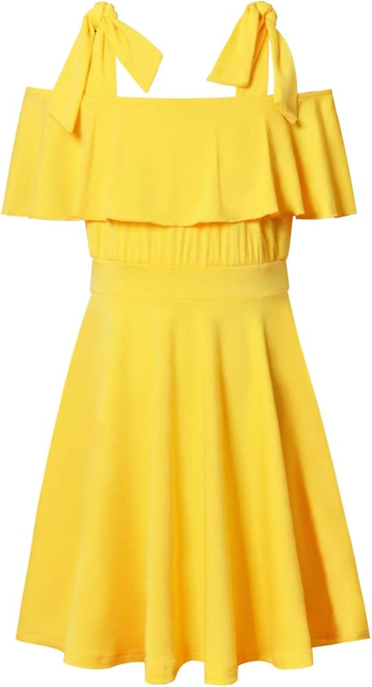Mirawise Girl's Tie Shoulder Sleeveless Ruffle Summer Casual Cotton Sundress A-line Swing Dress f... | Amazon (US)