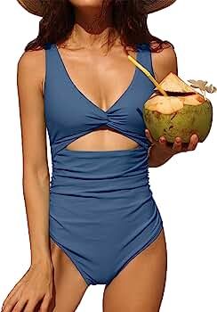 Charmo Womens One Piece Swimsuit Ruched Tummy Control High Cut Backless V Neck Bathing Suits Swim... | Amazon (US)