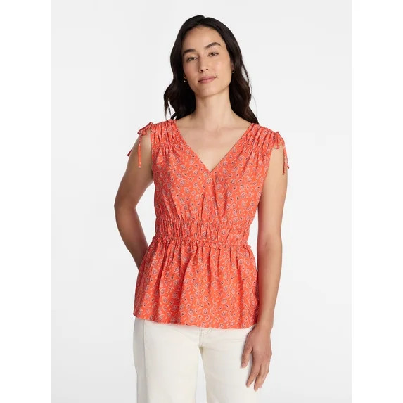 Time and Tru Women's Ruched Tie Shoulder Top, Sizes XS-XXXL - Walmart.com | Walmart (US)