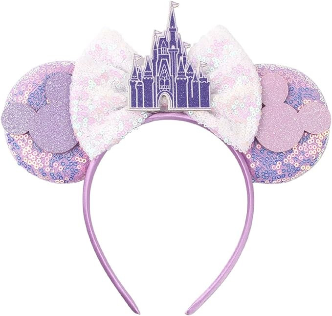 Glitter Sequin Mouse Ears Bow Headband with Castle Balloon Fireworks Mouse Patterns, for Theme Pa... | Amazon (US)