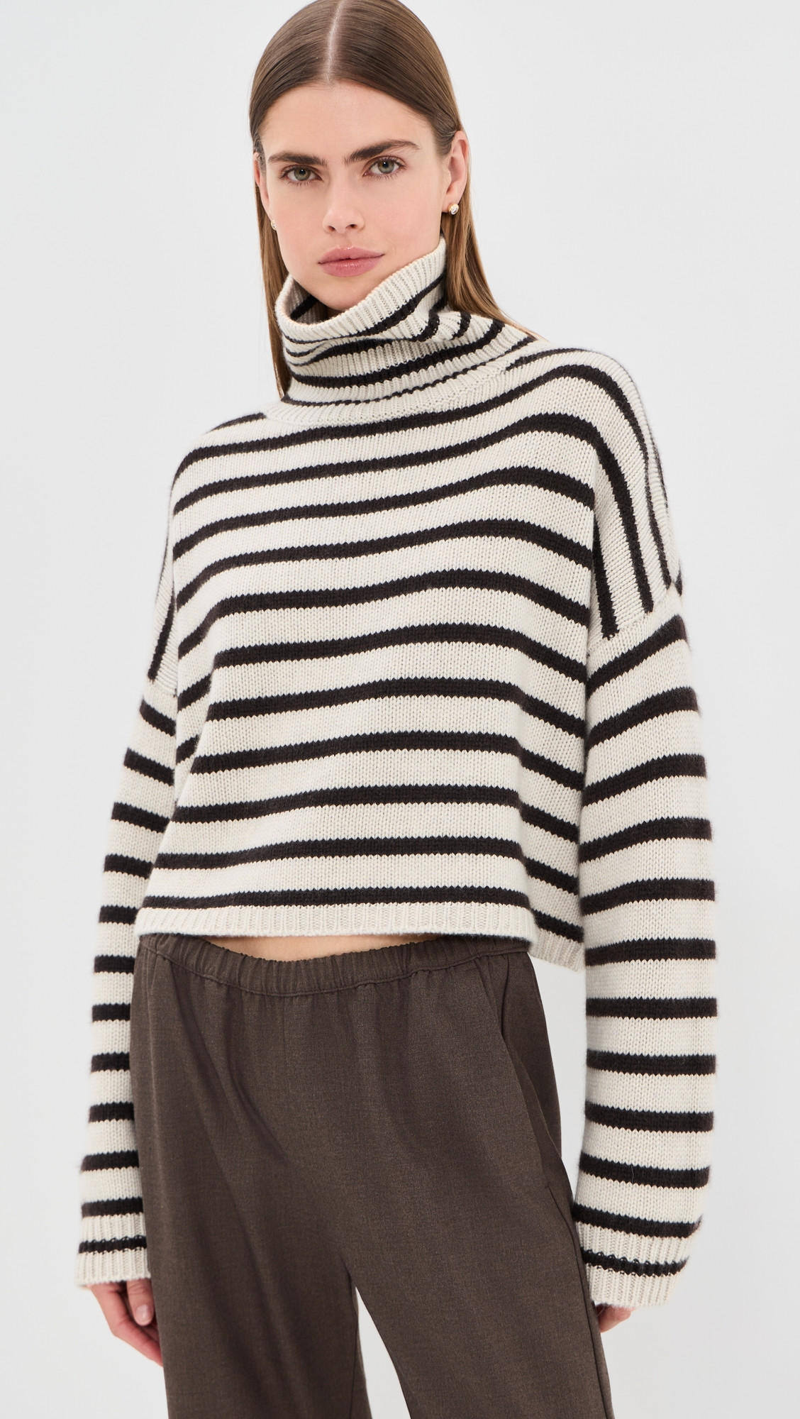 LISA YANG Zerlina Striped Cashmere Sweater Oyster/Dark Oak Stripes 1 | Shopbop