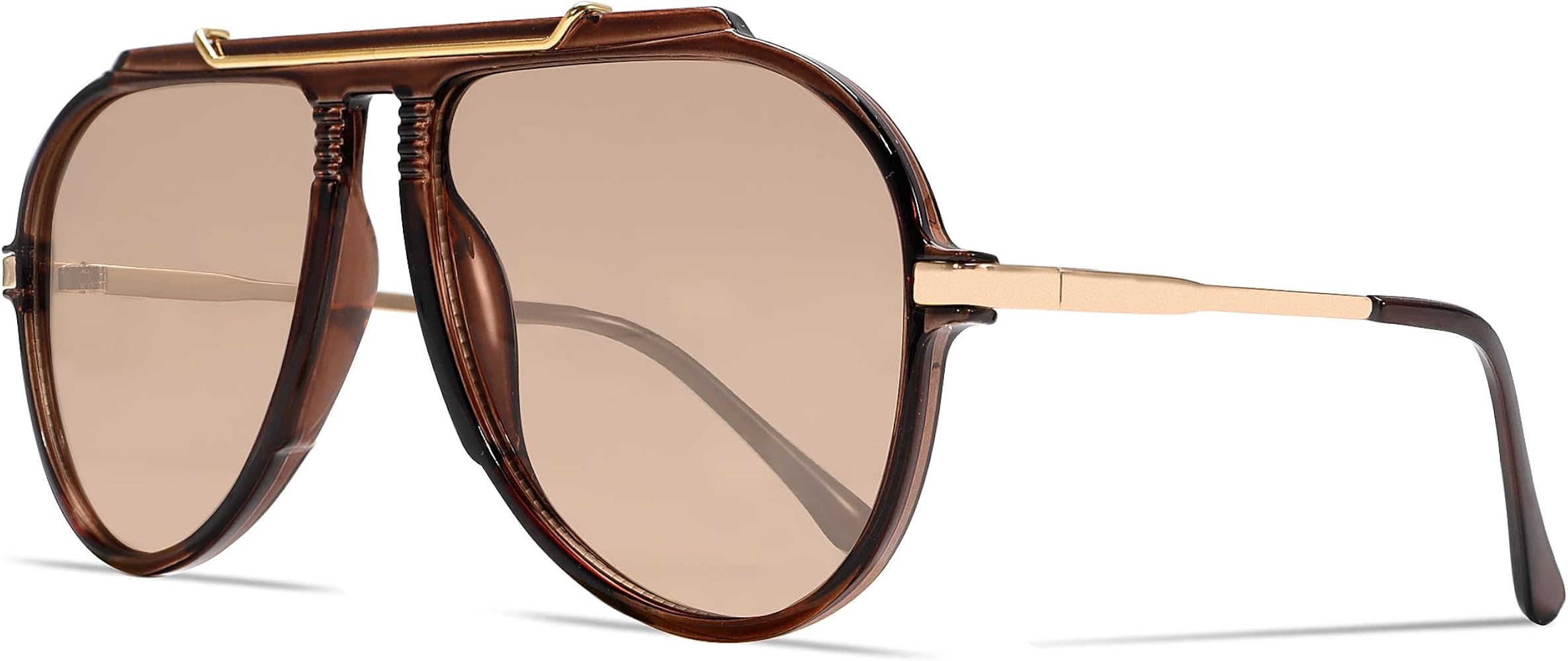GUVIVI Oversized Aviator Sunglasses for Women 70s Retro Gold TopBar Glasses | Amazon (US)