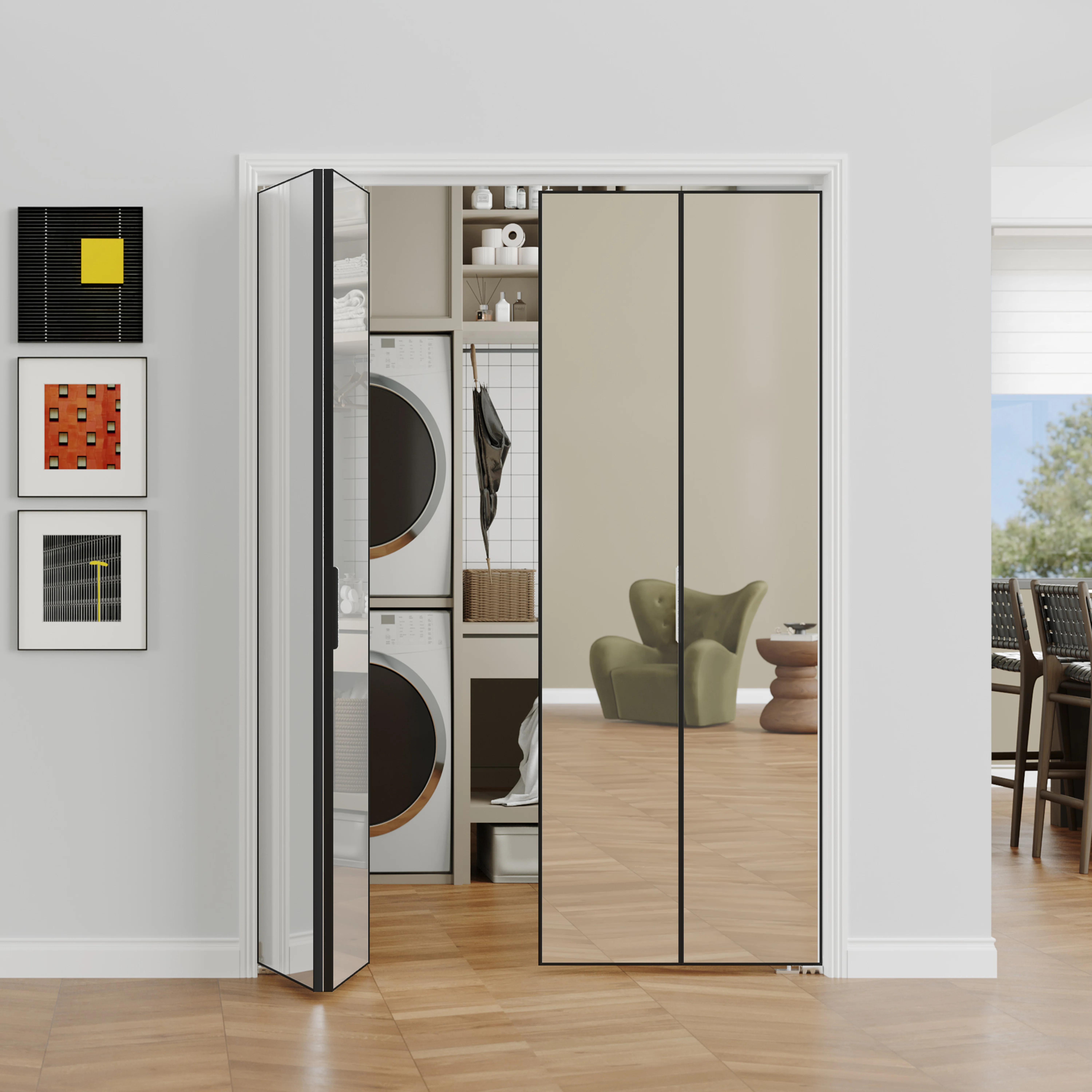 Interior Bifold Door - Aluminum Single Pane Mirror Design Folding Door Hardware Included | Wayfair North America