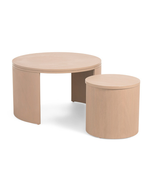 2pc Cyrus Rounded Storage Coffee Table And Nesting Storage Stool Set | TJ Maxx