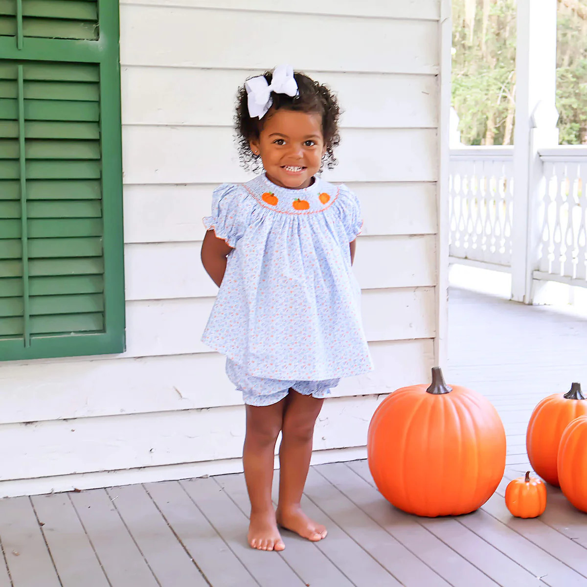 Pumpkin Smocked Floral Bishop Bloomer Set | Classic Whimsy
