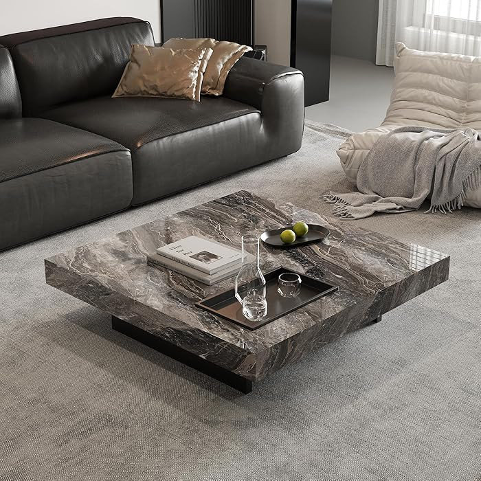 42" Square Marble Coffee Table for Living Room - Black Modern Farmhouse Center Table with Sturdy ... | Amazon (US)