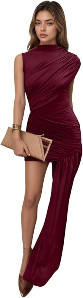 VCM Mini Dress Off The Shoulder Streamer Asymmetrical Lace Dress Sexy Ruched Bodycon Cocktail Par... | Amazon (US)
