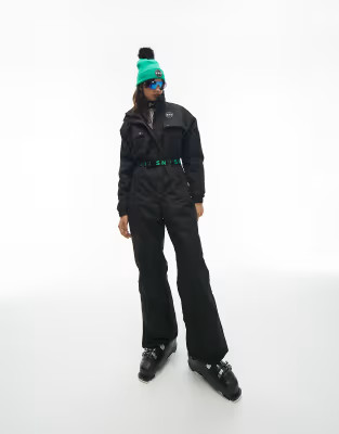 Topshop Sno ski suit with funnel neck & belt in black | ASOS | ASOS (Global)