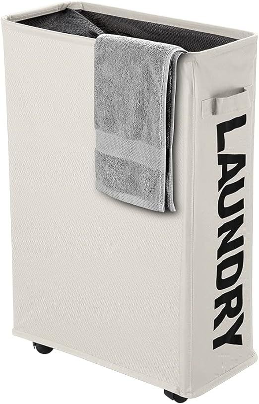 IHOMAGIC Laundry Basket on Wheels, Slim Laundry Storage Hamper Corner Storage Bag Collapsible Tal... | Amazon (US)