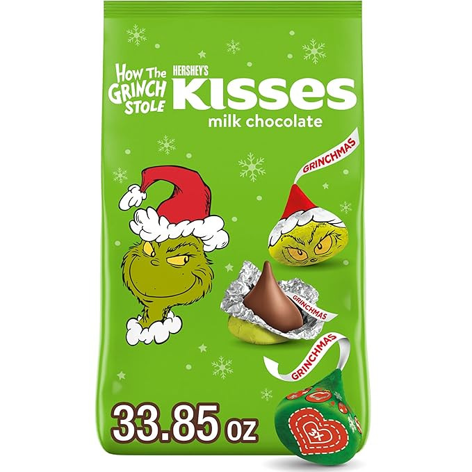 HERSHEY'S KISSES Grinch Milk Chocolate, Christmas Candy Bulk Bag, 33.85 oz | Amazon (US)