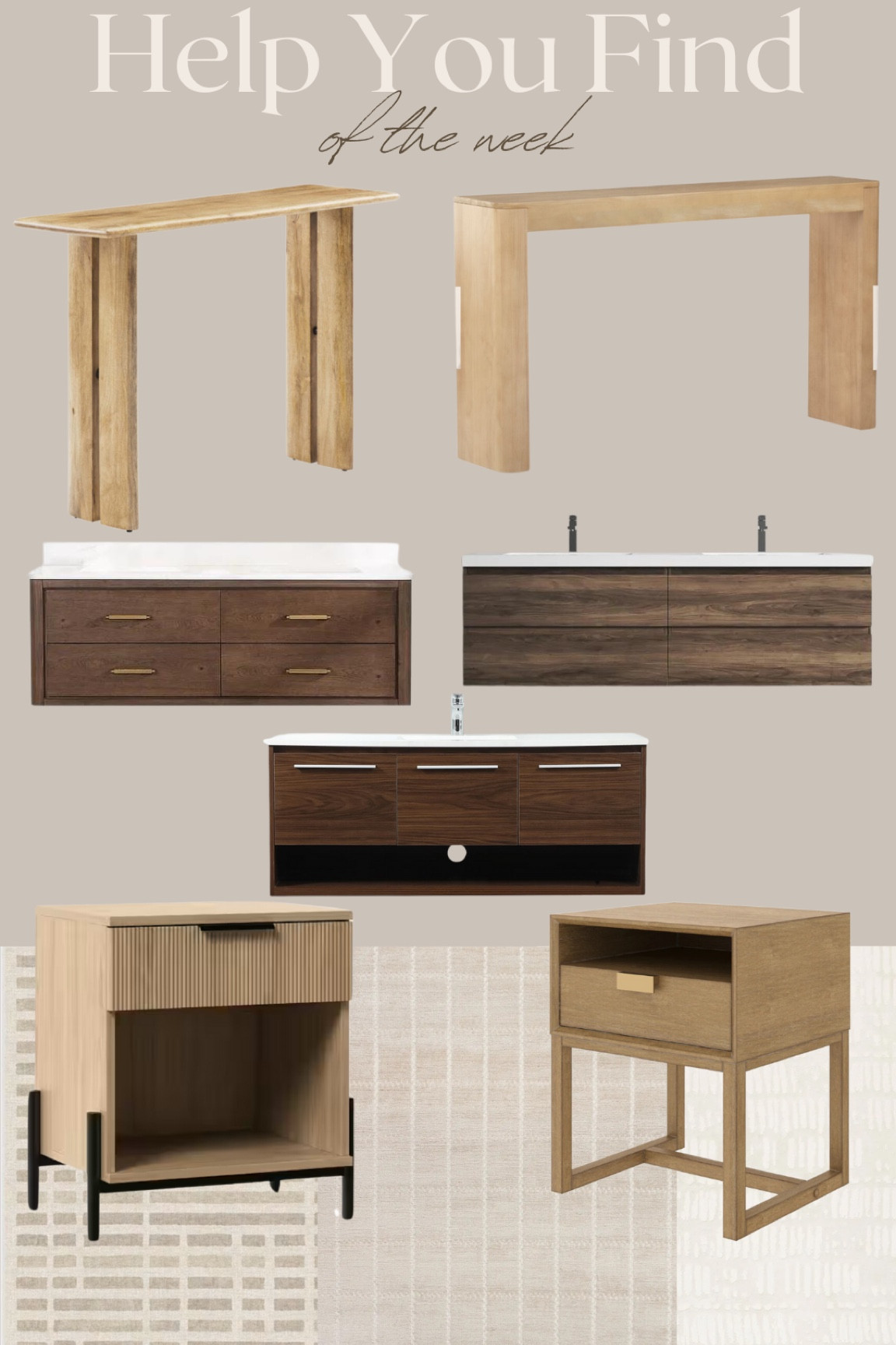 Help you find of the week home decor finds 

Vanities 
Bathroom vanity 
Nightstand 
Entryway table 
Console 

#LTKsalealert #LTKhome #LTKstyletip