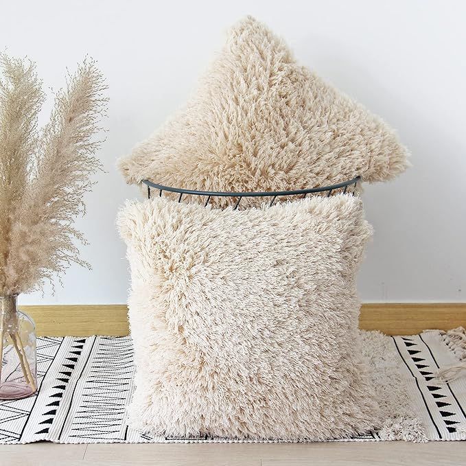 JOJUSIS Fluffy Decorative Throw Pillows Covers 20 x 20 Inch Luxury Soft Faux Fur Fleece Cushion C... | Amazon (US)