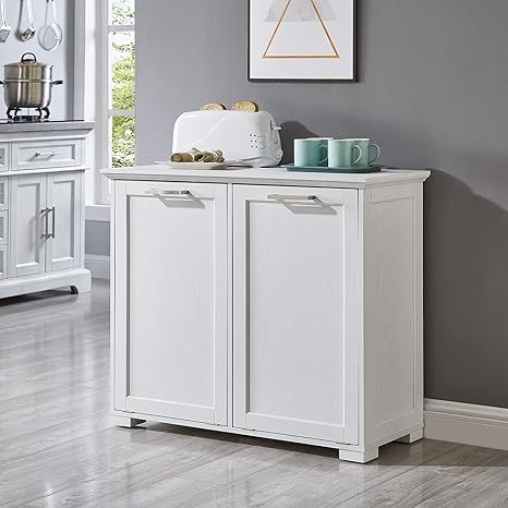 OLD CAPTAIN Double Tilt Out Trash Cabinet, Wooden Kitchen Garbage Can Free Standing Holder (White... | Amazon (US)