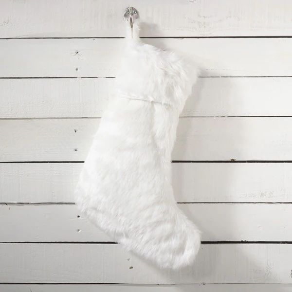 Noel Blanc Faux Fur Design White Holiday Christmas Stocking | Bed Bath & Beyond