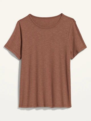 Short-Sleeve Luxe Crew-Neck Rib-Knit T-Shirt for Women | Old Navy (US)