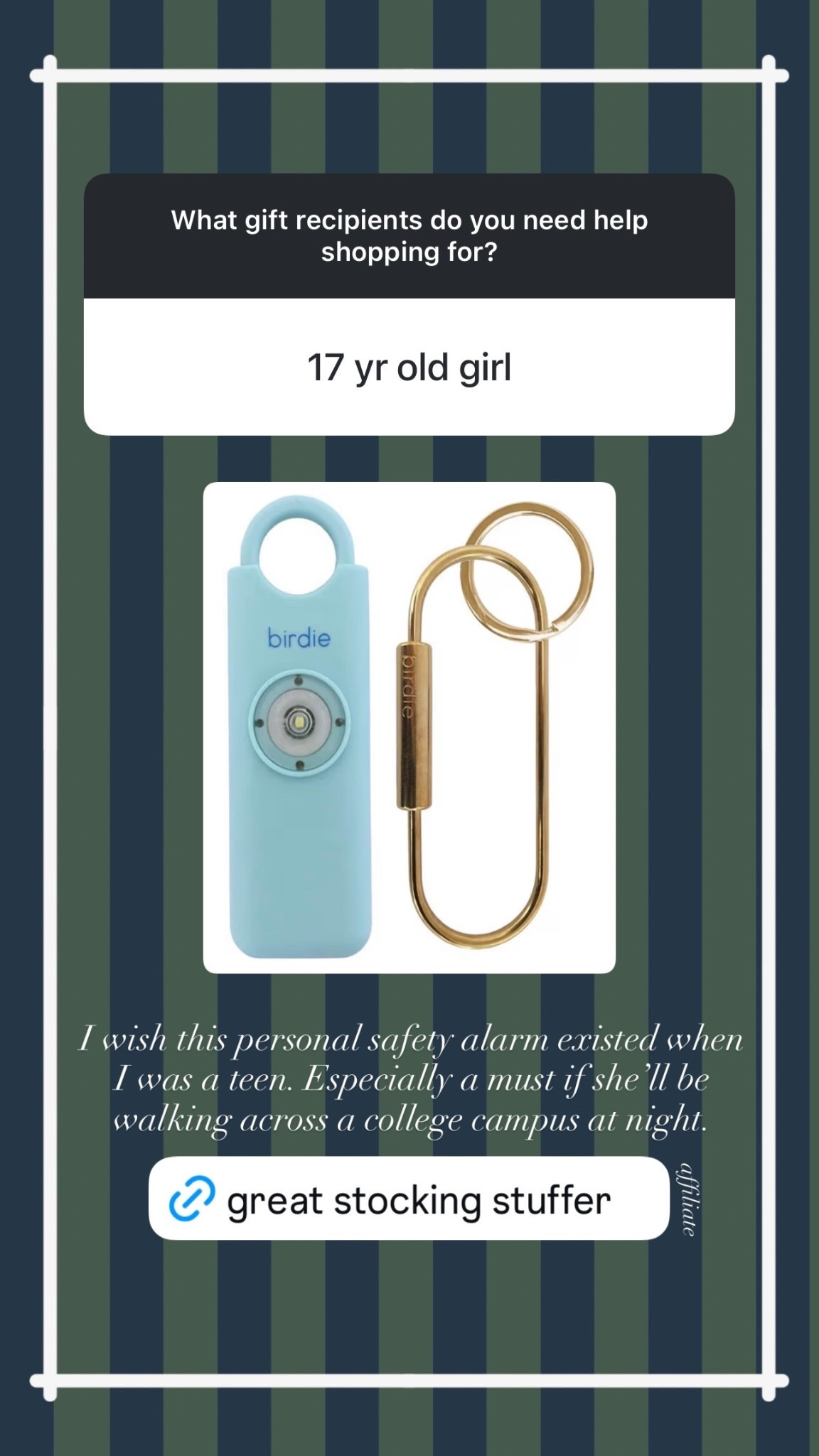 I wish this personal safety alarm existed when I was a teen. Especially a must if she’ll be walking across a college campus at night

Then girl gift 

#LTKGiftGuide