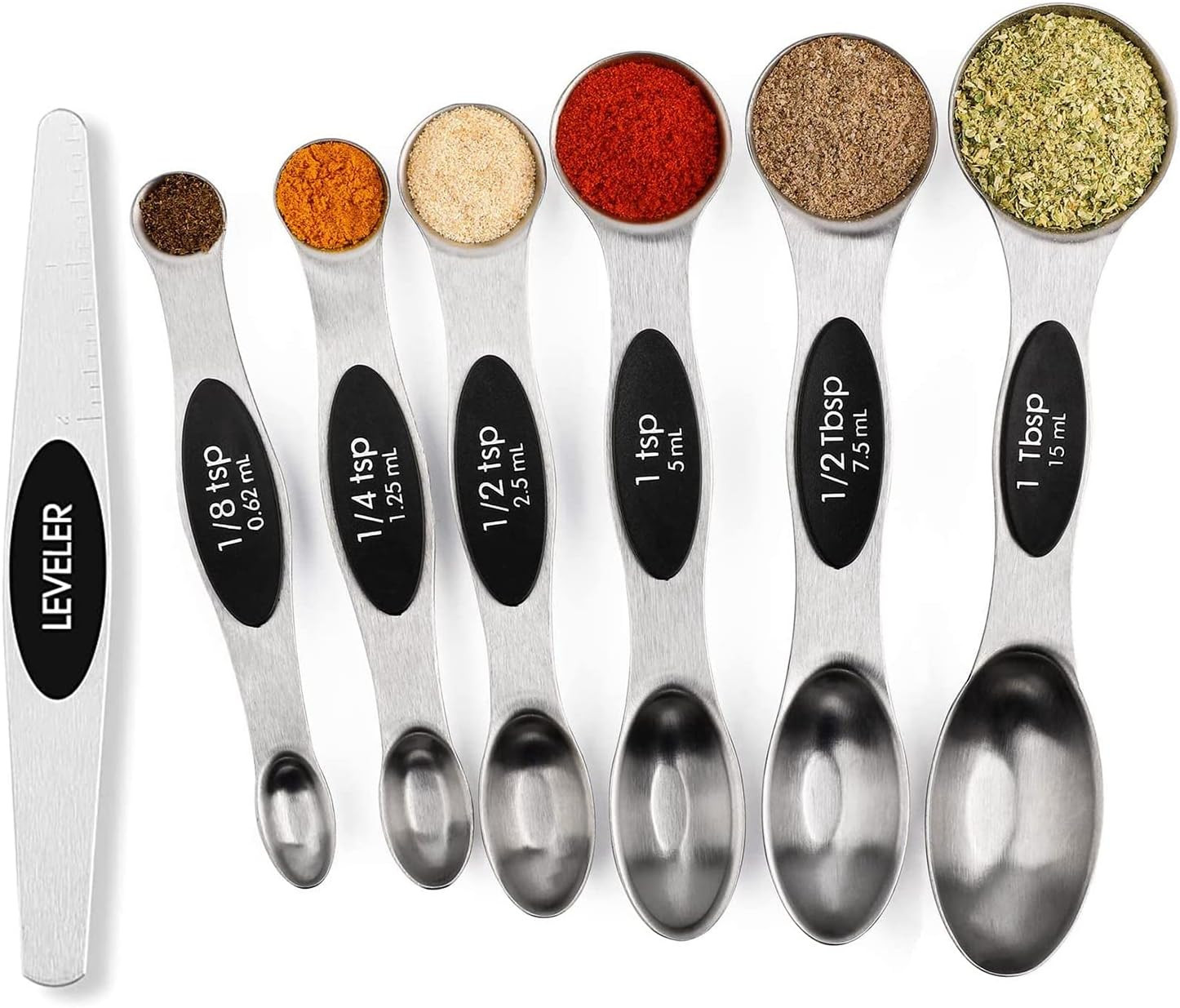 Magnetic Measuring Spoons Set Stainless Steel with Leveler, Stackable Metal Tablespoon Measure Spoon for Baking, Cups and Spoon Set Kitchen Gadgets Apartment Essentials Fits in Spice Jars | Amazon (US)