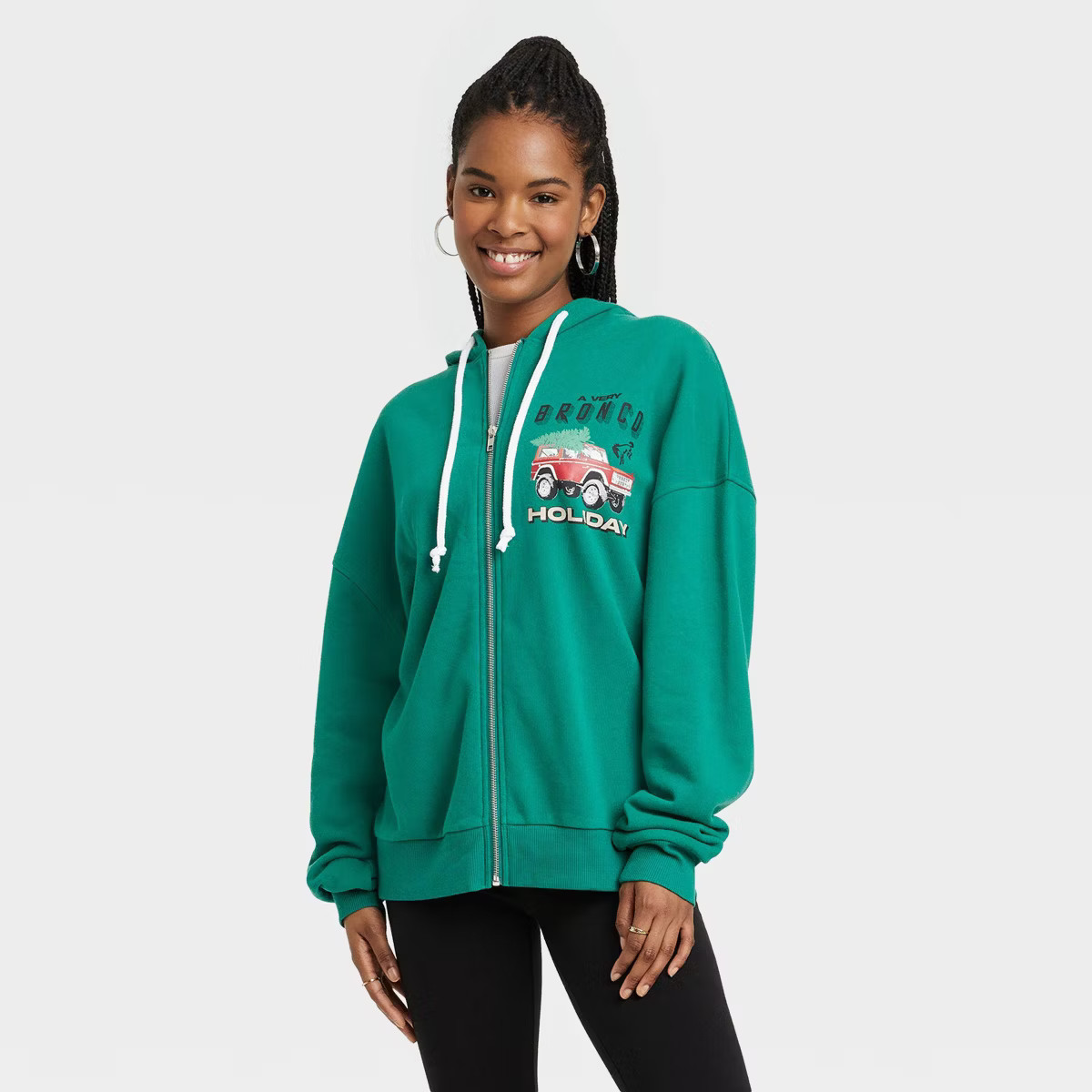 Women's Ford Bronco Zip-Up Graphic Hoodie - Green | Target