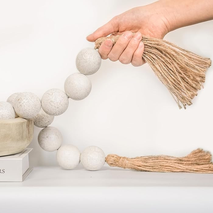 RUIRUICO Extra Large Wood Bead Garland with 1.6" Diameter Wooden Beads and Tassels, Decorative Be... | Amazon (US)