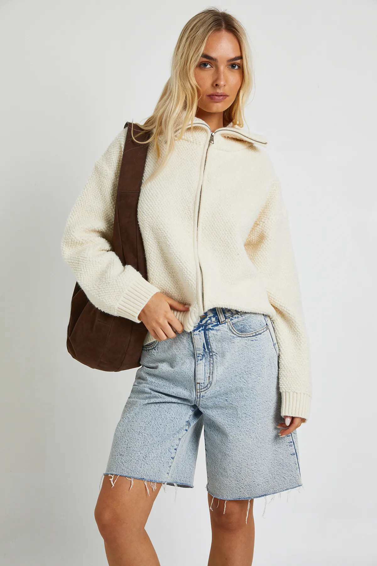 Chunky Boucle Knit Zip Through Jumper | Boohoo.com (UK & IE)