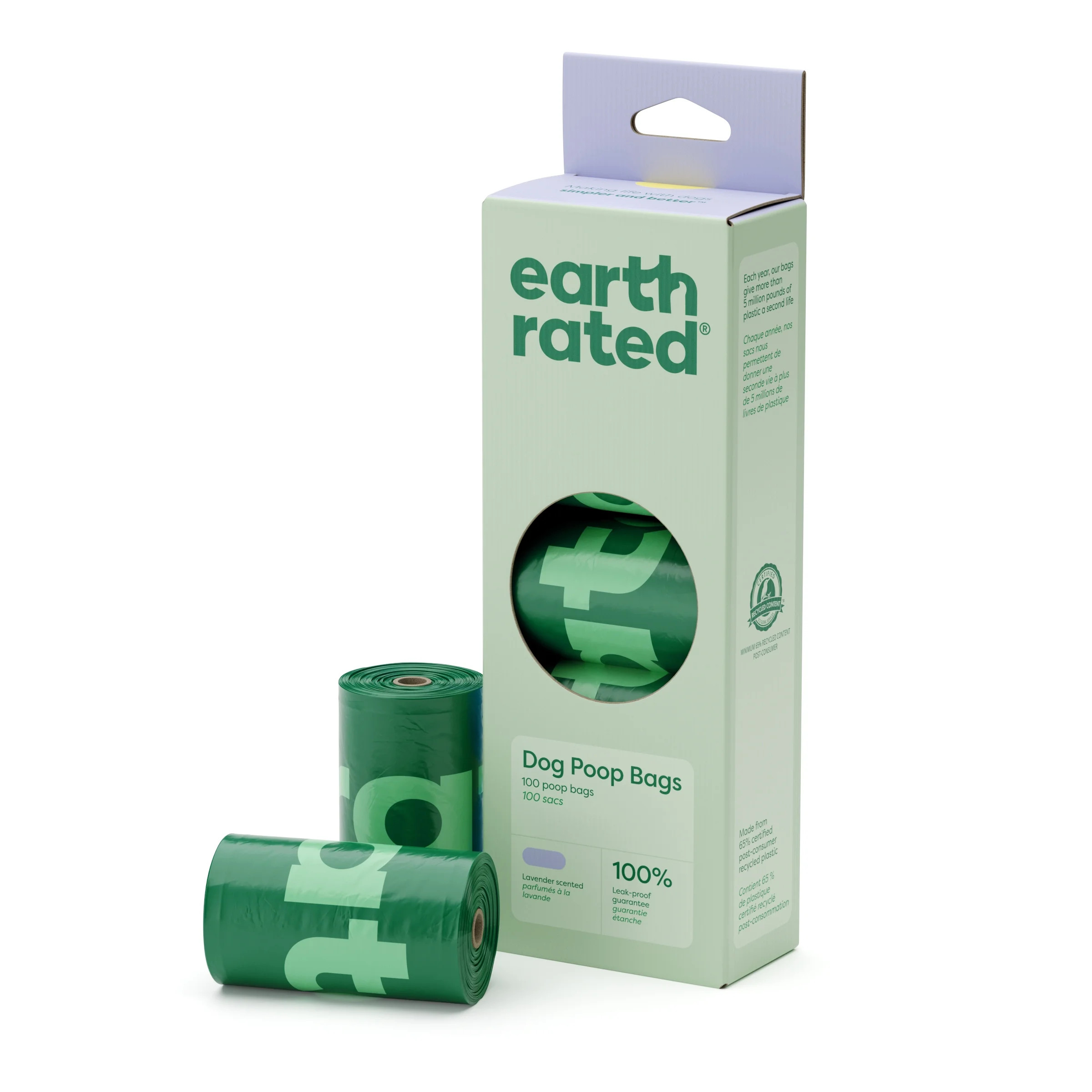 Earth Rated Leak-Proof Dog Poop Bags, Lavender, 100 Count on 5 Single Refill Rolls | Walmart (US)
