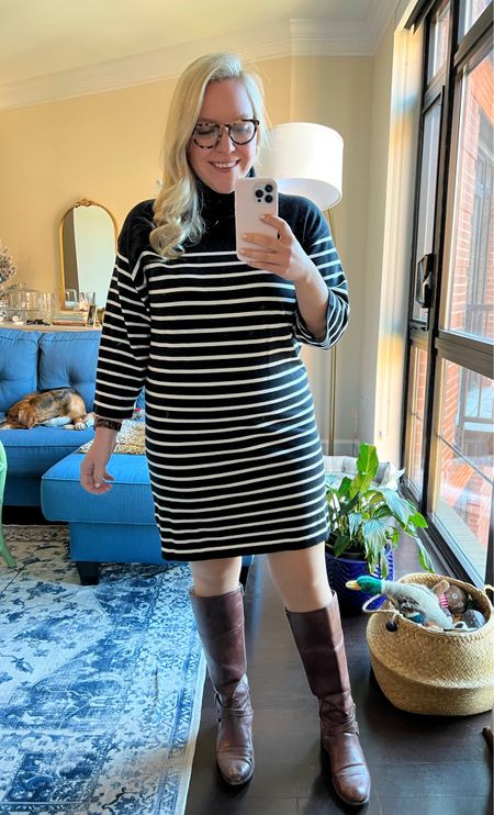 Love this stripe sweater dress for chilly spring days! 

Spring dress • Tuckernuck • stripe dress • sweater dress • classic style • size 10 style 