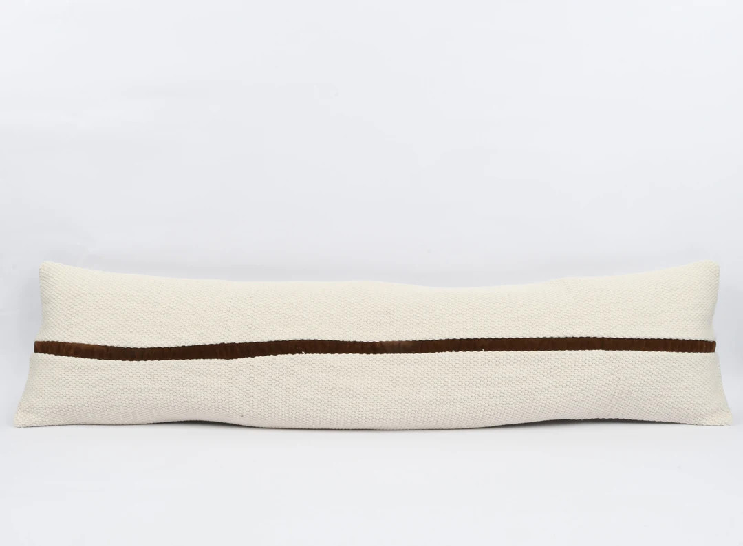 Turkish Kilim Lumbar Pillow Cover, Brown Striped Leather, 12x48 | Etsy (US)