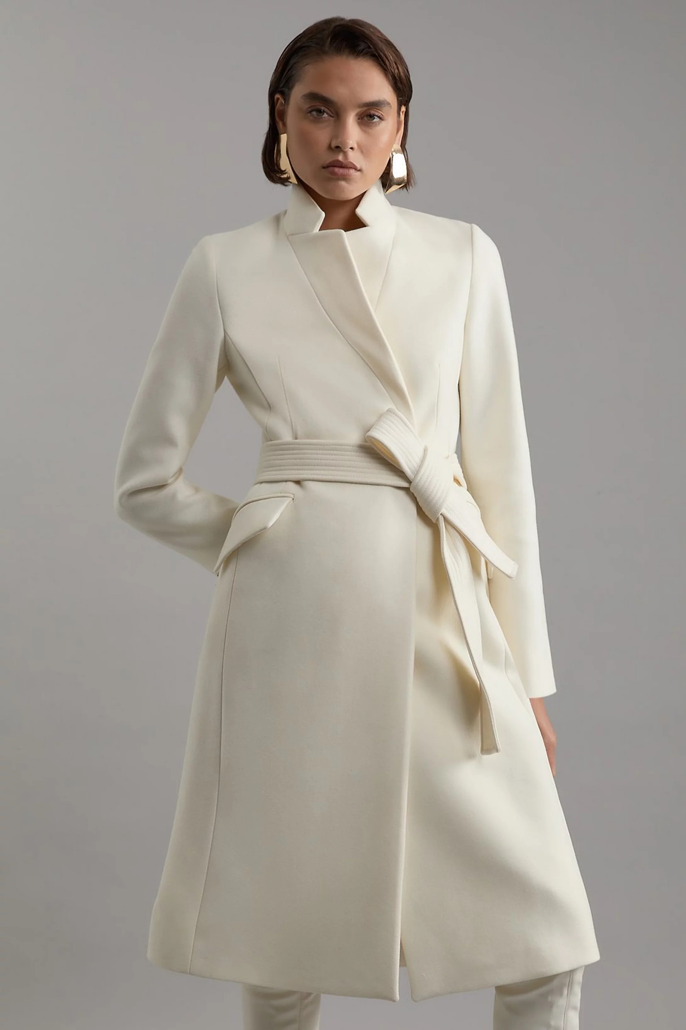 Premium Italian Manteco Wool Investment Notch Neck Tailored Midi Coat | Karen Millen UK + IE + DE + NL