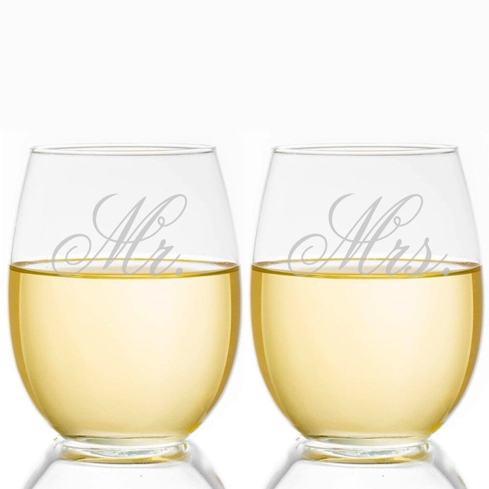 Mr. and Mrs. Classic 21-ounce Stemless Wine Glass (Set of 2) | Bed Bath & Beyond