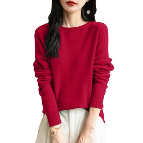 Tunic Sweaters for Women Trendy Fall Crewneck Cute Knitted Sweater Cozy Loose Fit Classic Solid Color Long Sleeve Tops Winter Boho Plus Size Clothes Red Sweater for Woman Red M | Amazon (US)