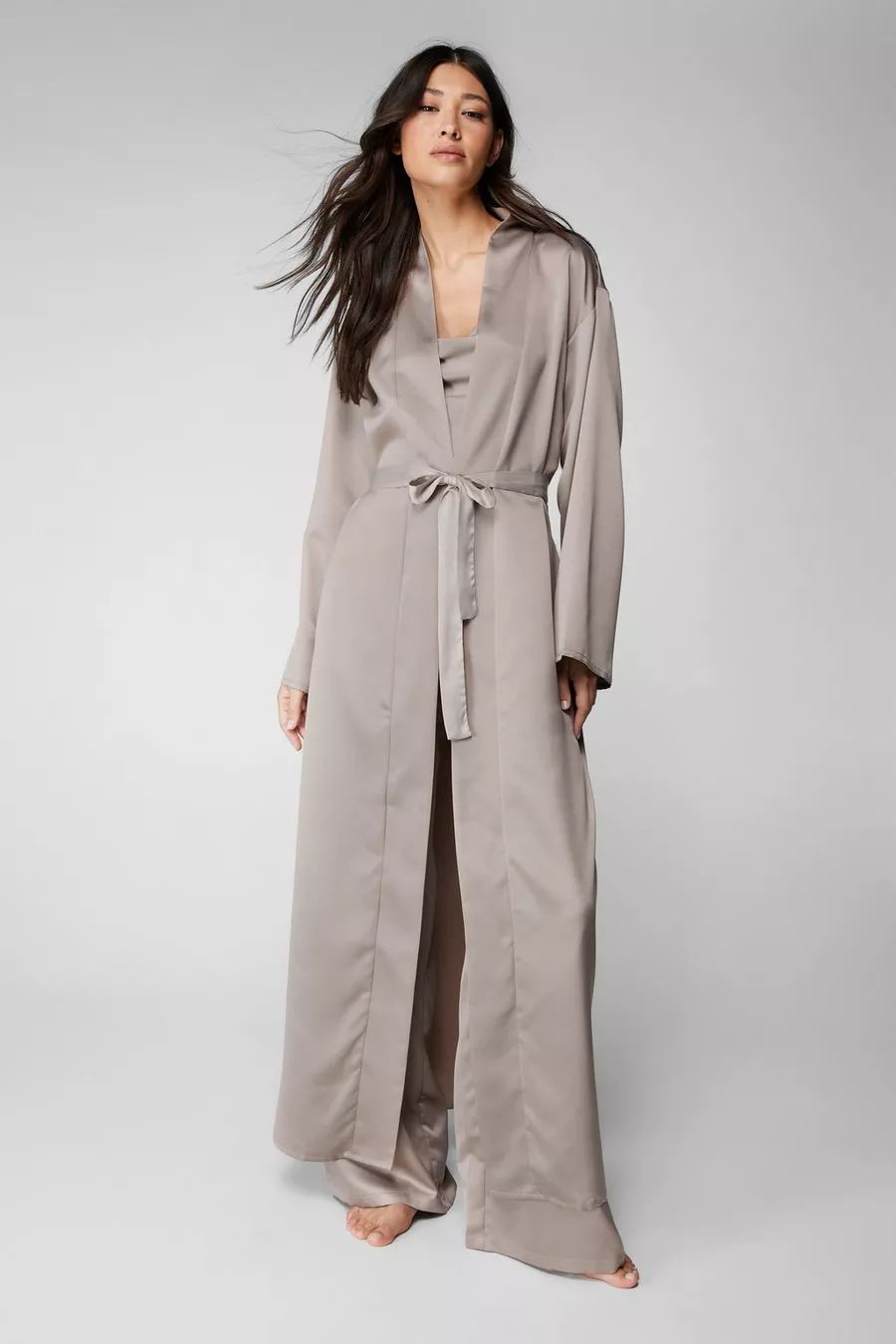 Recycled Satin 3pc Pajama Pants and Gown Set | Nasty Gal US