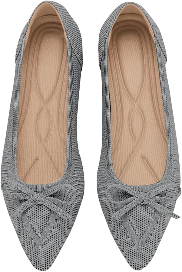 Women's Flats Pointed Toe Bow Knit Ballet Shoes Comfortable Dressy Mesh Slip On Flat | Amazon (US)