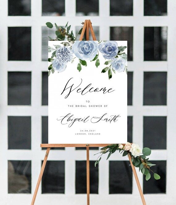 Blue Floral Bridal Shower Welcome Sign, Printable Welcome Poster Template, Bridal Shower Decor, E... | Etsy (US)