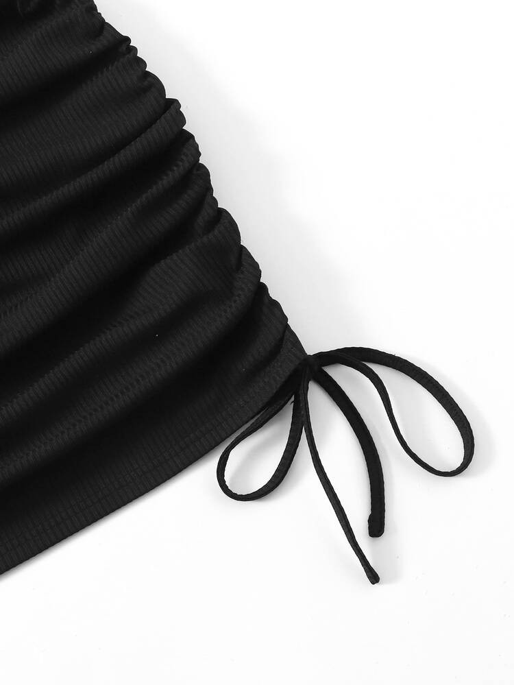 Drawstring Side Rib-knit Bodycon Dress | SHEIN