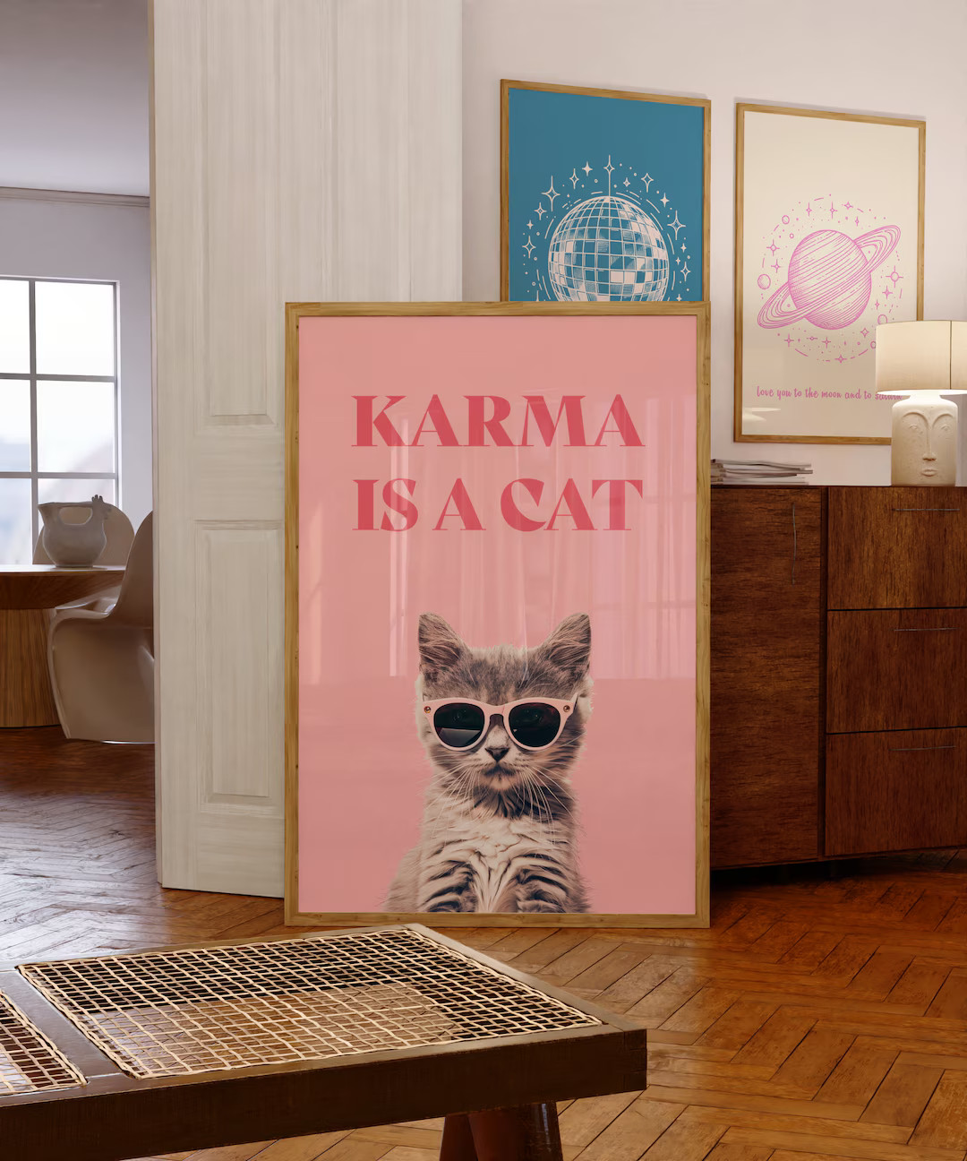 Karma is A Cat Digital Print Pink Print Girly Wall Art Preppy Wall Art Bedroom Decor Midnights Pr... | Etsy (US)