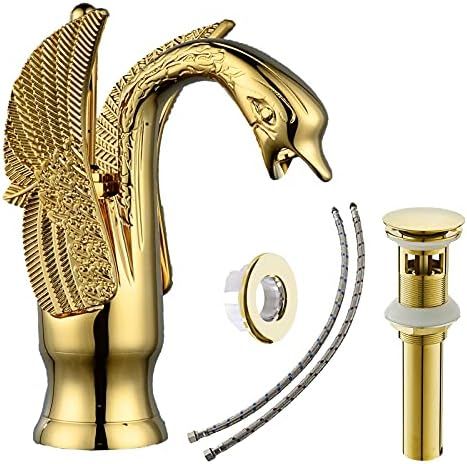 BATHLAVISH Gold Bathroom Faucet for Sink Single Hole Swan Vanity Single Handle Bath Basin Supply ... | Amazon (US)