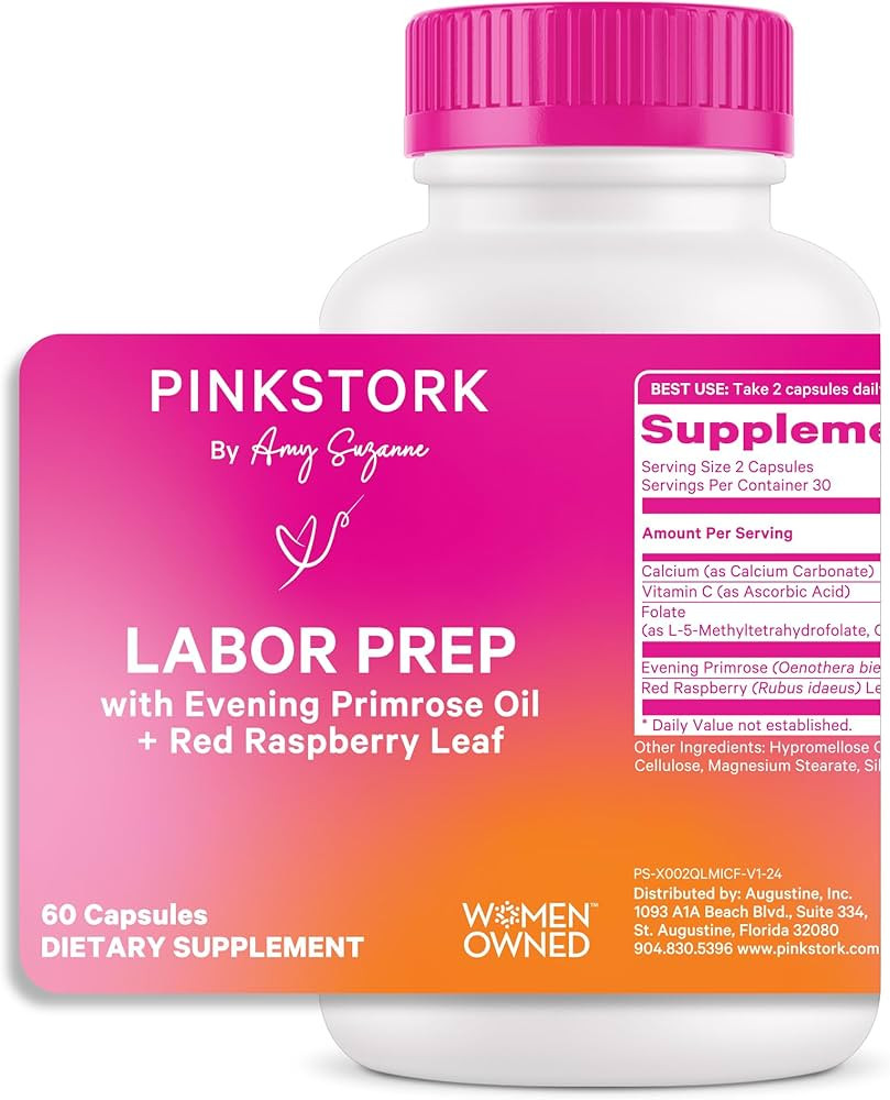 Pink Stork Labor Prep - Evening Primrose Oil Capsules with Red Raspberry Leaf Tea, Gentle Birth &... | Amazon (US)