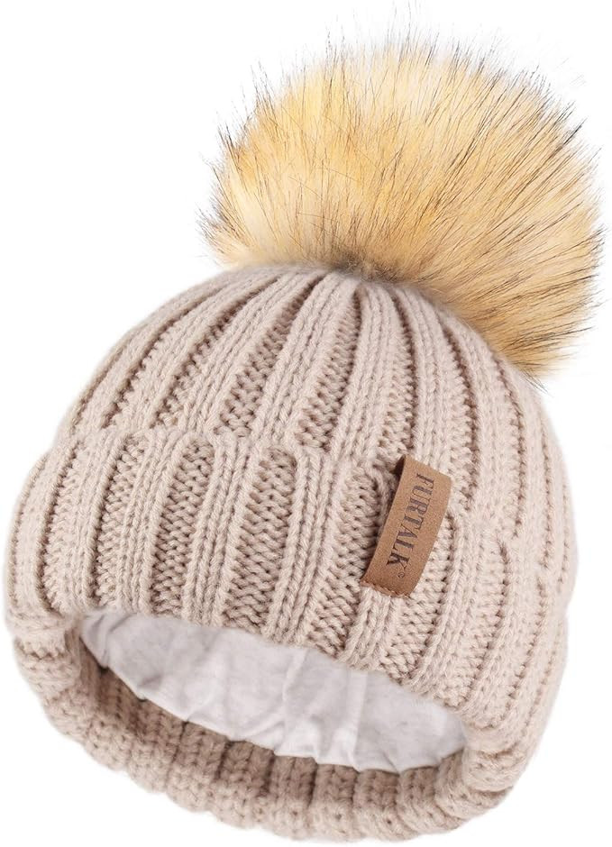 FURTALK Kids Winter Hat Toddler Knitted Pom Beanie Hat Cotton Lined Faux Fur Pom Pom Cap Baby Gir... | Amazon (US)