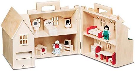 Amazon.com: Melissa & Doug Fold & Go Wooden Dollhouse With 2 Play Figures and 11 Pieces of Furnit... | Amazon (US)
