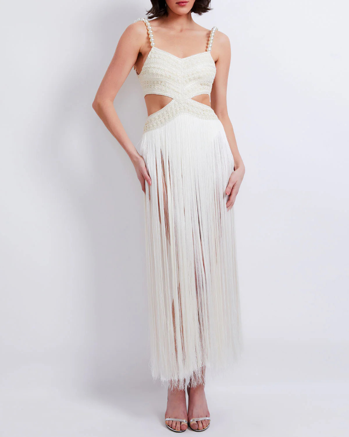 Fringe Dress with Pearl Beaded Straps (FINAL SALE) | PatBO