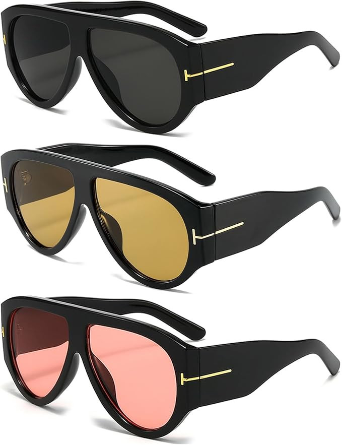 QYVEWY Trendy Oversized Aviator Sunglasses for Women Men Square Thick Frame Large Sun Glasses UV4... | Amazon (US)