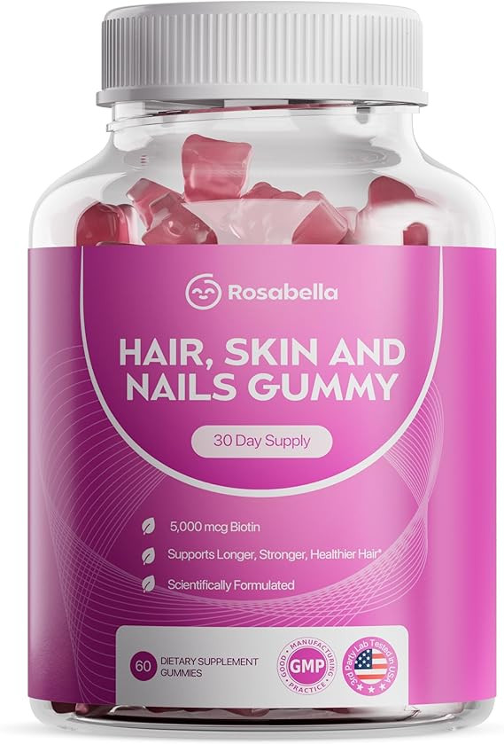 Rosabella Hair Growth Gummies for Women & Men – Vegan Hair Gummies with 5000mcg Biotin – Hair... | Amazon (US)
